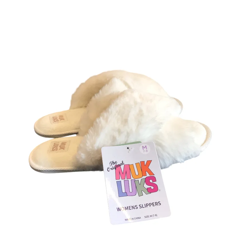 flair slippers adjustable-Slippers By Muk Luks In White, Size:7.5