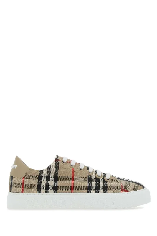 Athletic shoes with durable toe guards -BURBERRY Embroidered Canvas Sneakers for Women