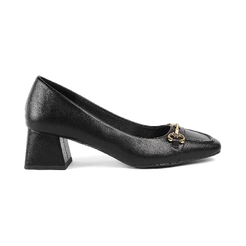 High heels for casual night walks -high heels with a fashionable edge-Tresmode Donatella Black Women's Dress Block Heel Pumps