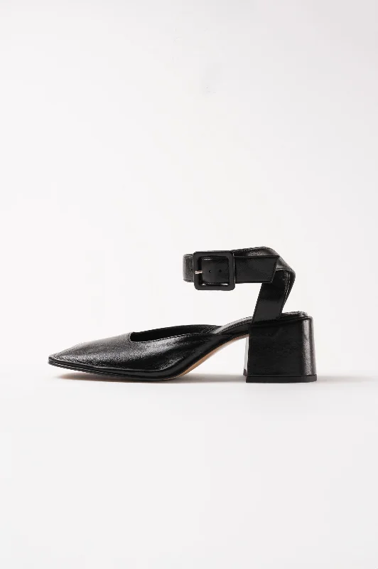 High heels with supportive relief -high heels for casual weekends-YASU - Black Wrinkled Polished Leather Pumps