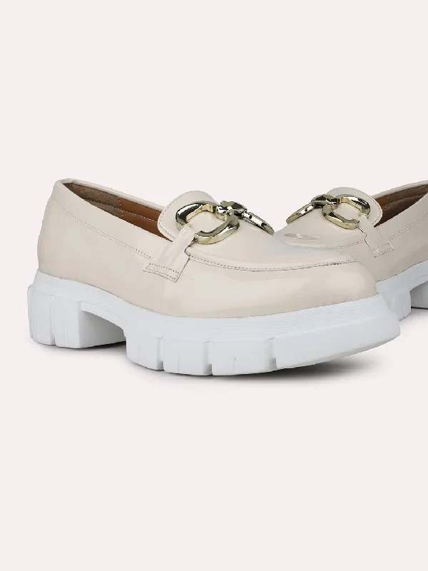 Loafers with funky patterns -Womens Beige Smart Casual Solid Chunky loafers