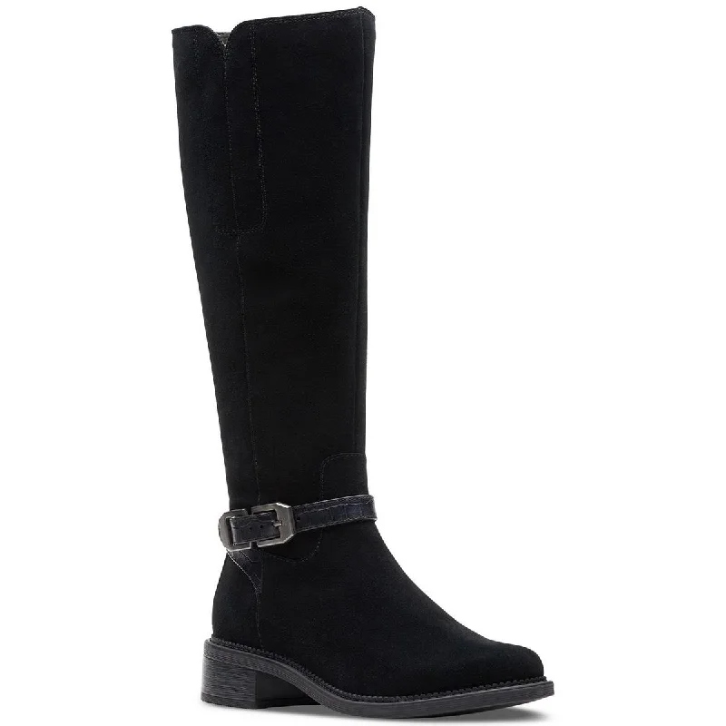 Lightweight boots for fast hiking-Clarks Womens Maye Aster Suede Buckle Knee-High Boots