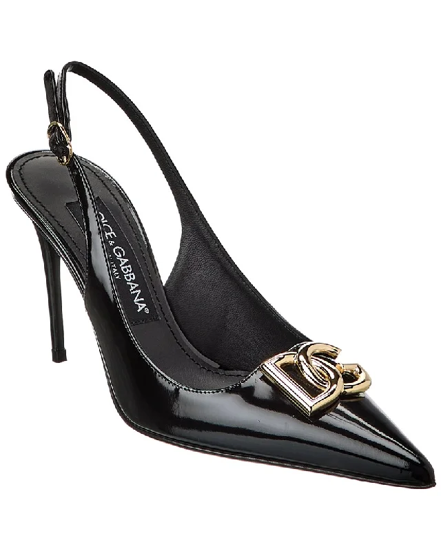 High heels for women with foot relief -comfortable high heels for running errands-Dolce & Gabbana DG Logo Leather Slingback Pump