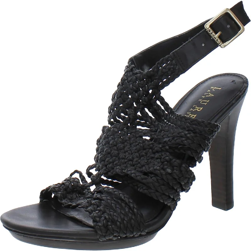 Cushioned sandals for long walks-Lauren Ralph Lauren Womens Holleen Leather Open Toe Platform Heels