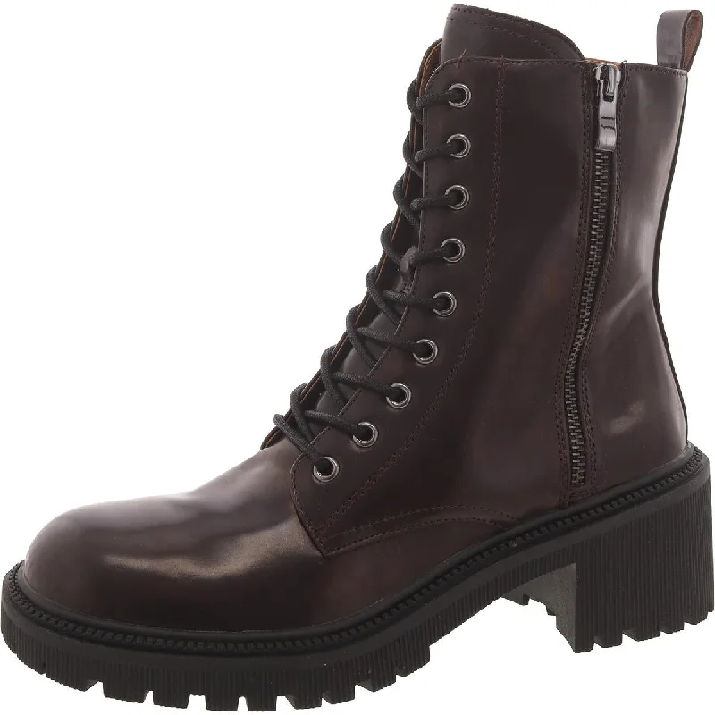 Affordable tactical boots for kids-Steve Madden Womens Canny Leather Block Heel Combat & Lace-Up Boots