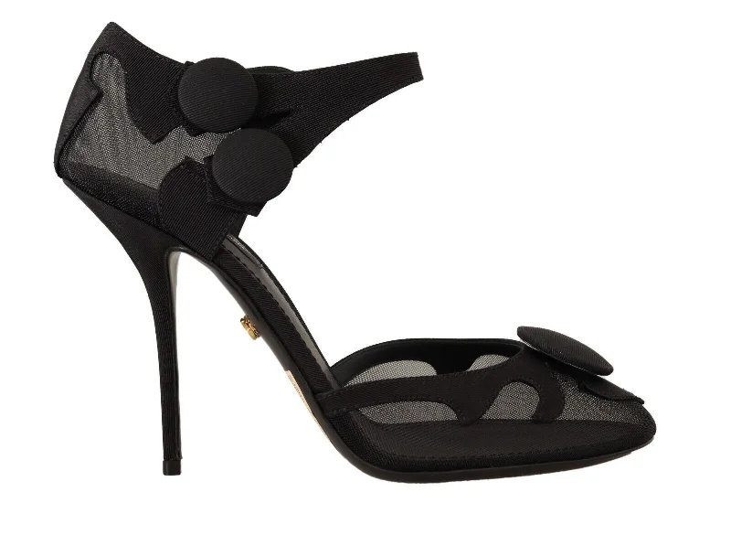 High heels for professional office looks -high heels with chic back strap-Dolce & Gabbana Elegant Mesh Ankle Strap High Heels Women's Pumps