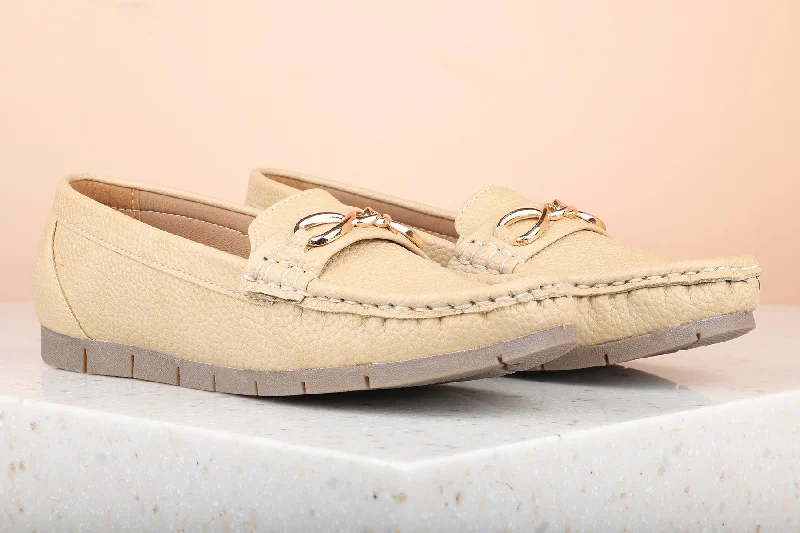 Loafers with funky accents -Women Beige Solid Suede Loafers