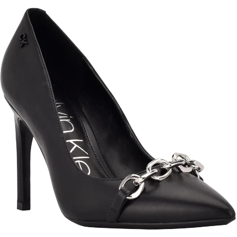 High heels with lightweight heels -stylish high heels with added comfort-Calvin Klein Womens Heari Faux Leather Chain Pumps