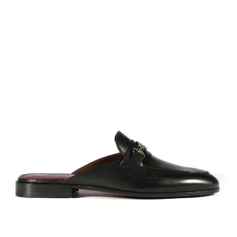 flair slippers red-Valentino 19700/M Men's Shoes Black Calf-Skin Leather Slipper Mules (VAL1000)