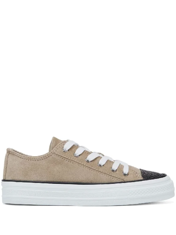 Breathable athletic shoes for hot weather -BRUNELLO CUCINELLI Suede Lace-Up Sneakers for Women - Stylish and Chic