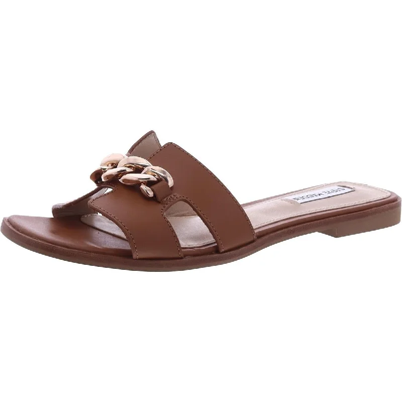 Durable sandals for trail adventures-Steve Madden Womens Harkin Leather Chain Slide Sandals