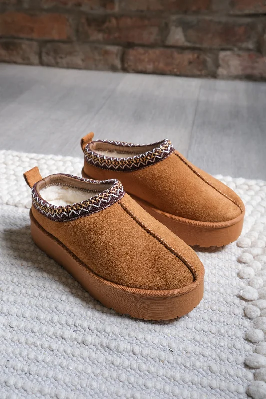 edge slippers metallic-MANGO KIDS FLATFORM EMBROIDERED LOW ANKLE SLIPPER BOOTS IN CHESTNUT SUEDE