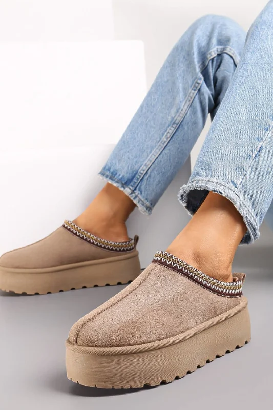 edge slippers purple-CAMEL EMBROIDED FLUFFY PLATFORM SLIPPERS AZTEC DETAIL FAUX FUR LINED ANKLE BOOTS