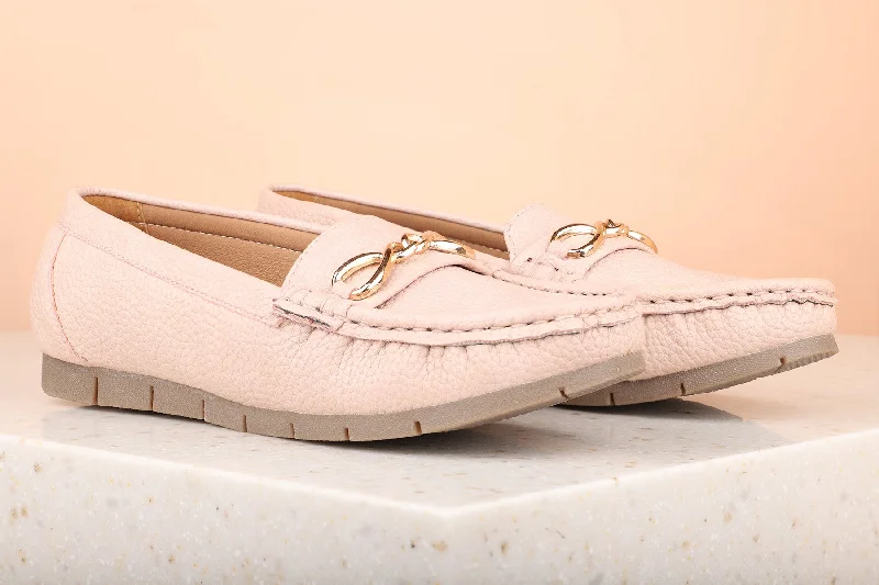 Loafers with firm cushion -Women Pink Solid Suede Loafers