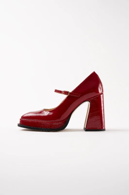 High heels for women with shin relief -high heels with decorative beads-CASILDA - Berry Patent Leather Mary Jane Pumps