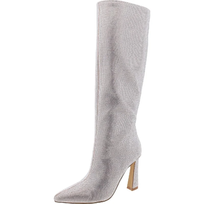 Comfortable boots for long shifts-Steve Madden Womens Shayna-R Rhinestone Pull On Knee-High Boots