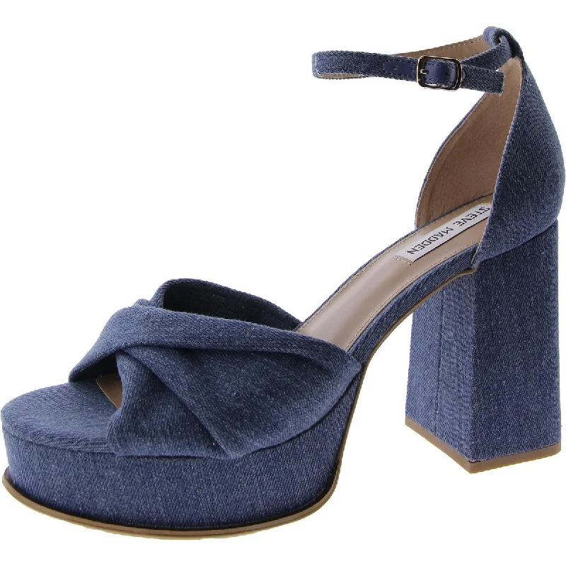 High heels for high-energy evenings -high heels for a bold, fashion-forward look-Solve Womens Denim Ankle Strap Platform Heels