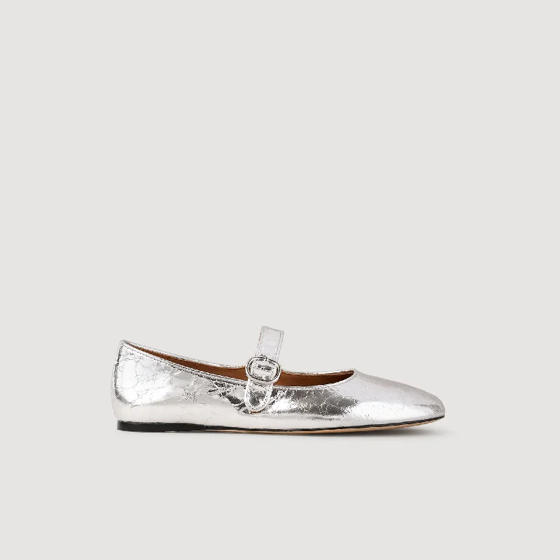 flats for beach outings-Shiny Leather Ballet Flats