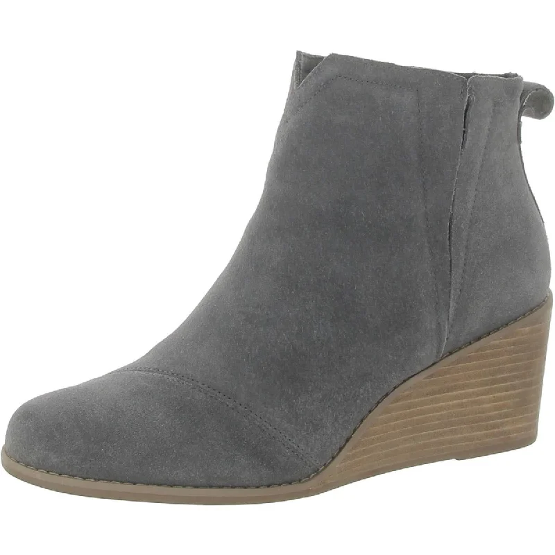 Stylish leather knee-high boots-Toms Womens Clare Suede Pull On Wedge Boots