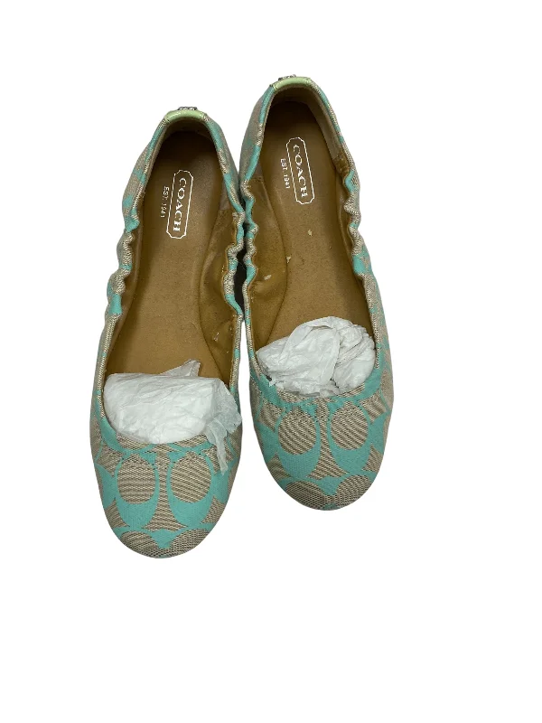 cute flats for rainy days-Shoes Flats By Coach In Cream & Green, Size: 7