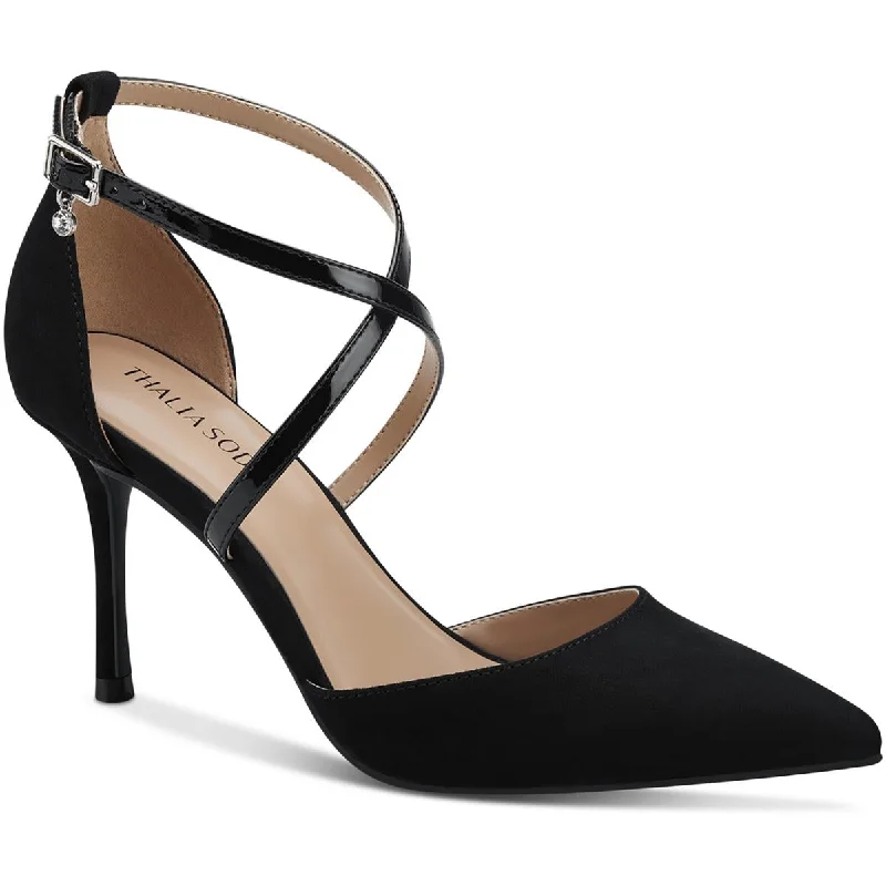 High heels with block heels for comfort -comfortable high heels with platform sole-Thalia Sodi Womens Valencia Criss-Cross Front Ankle Strap Pumps