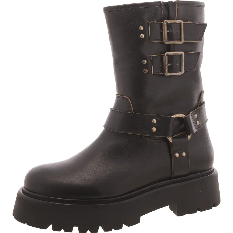 Durable boots for steep treks-Steve Madden Womens Reika Leather Lugged Sole Mid-Calf Boots