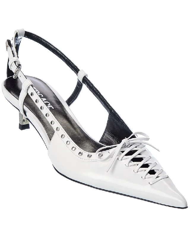 High heels for women with heel comfort -high heels for everyday wear-Versace Laced Pin-Point Leather Slingback Pump