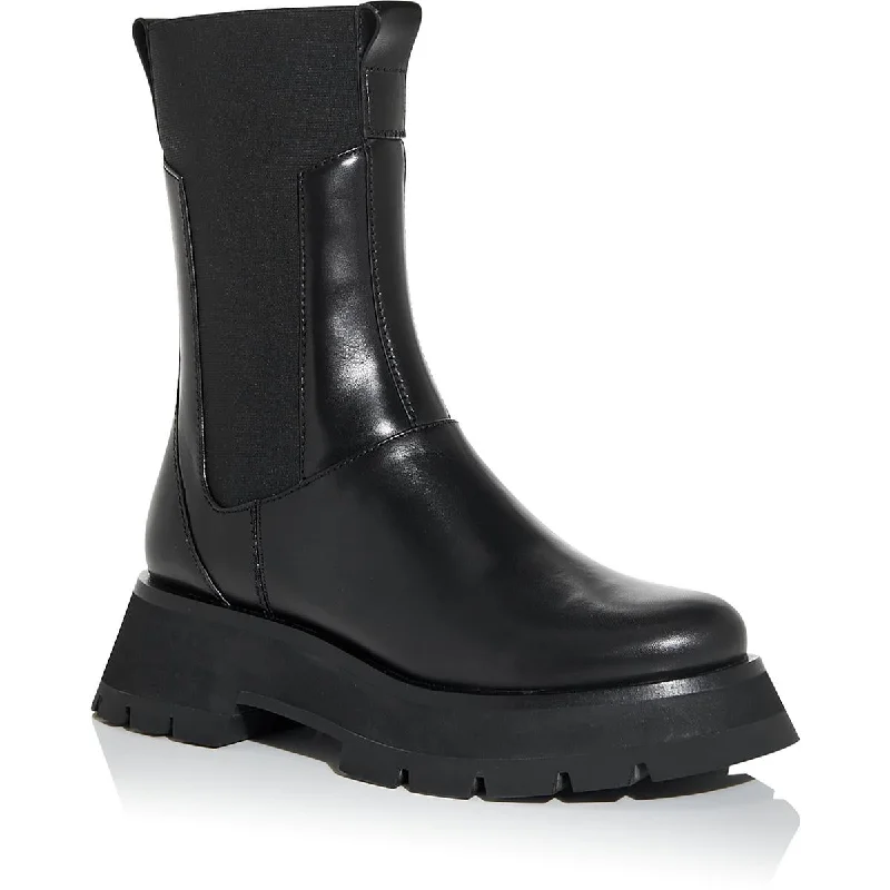 Insulated boots for ski trips-3.1 Phillip Lim Womens Kate Lug Sole Combat Boot Leather Lug Sole Mid-Calf Boots