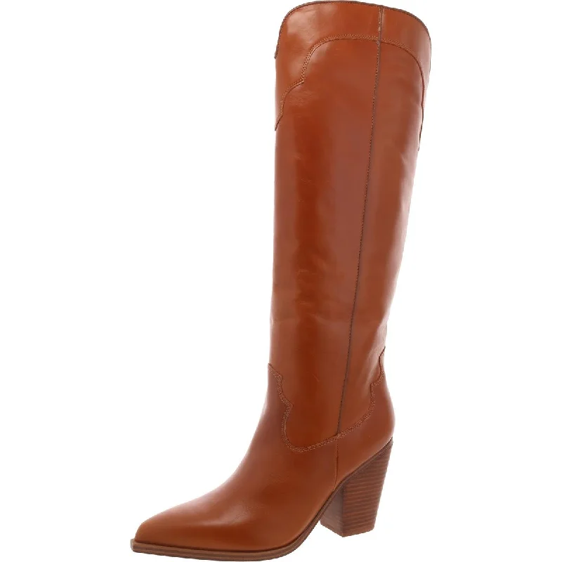 Trendy ankle boots for summer-Steve Madden Womens Lenore  Leather Block Heel Knee-High Boots