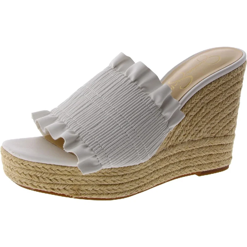 Waterproof sandals for lake hikes-Jessica Simpson Womens Serilda Faux Leather Ruffled Wedge Sandals