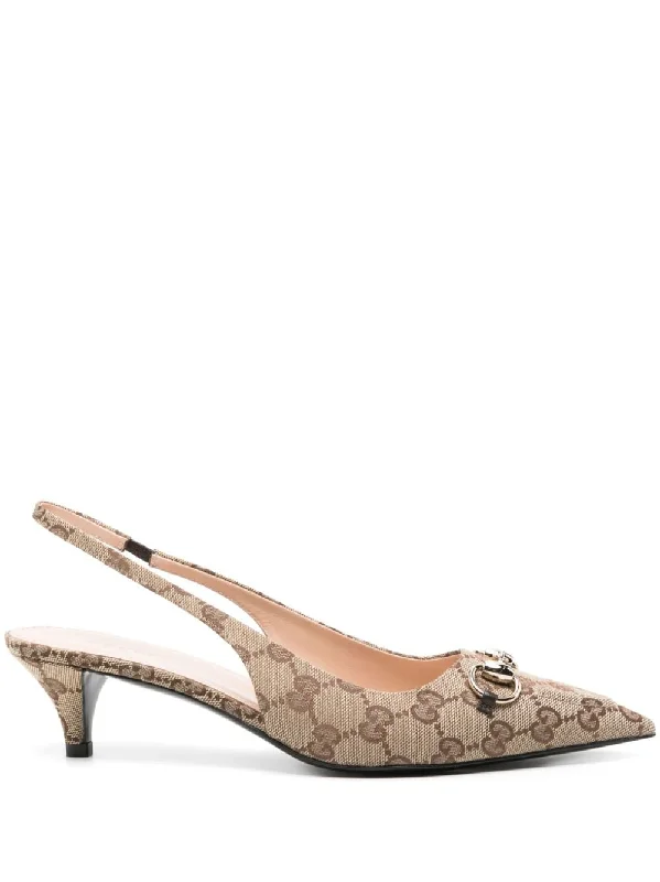 Stylish high heels for office outfits -stylish high heels for day wear-GUCCI Signature Slingback Pumps with Kitten Heel - 45mm