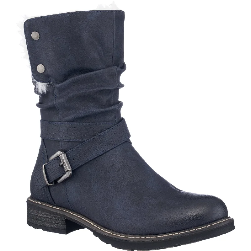 Slip-on work boots for convenience-Bailey Navy Fur Boots