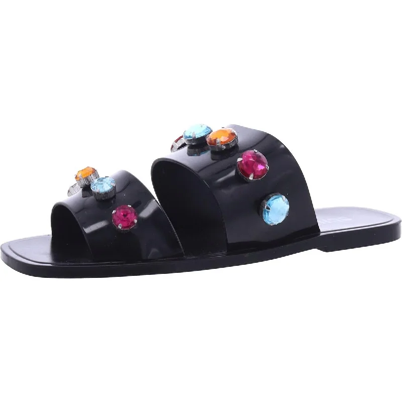 Trendy sandals for festival season-Schutz Womens Jelly Rhinestone Slide Sandals