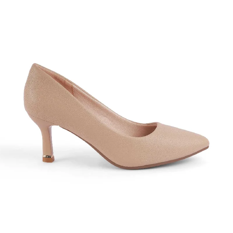 High heels for elegant night dinners -high heels with classic but bold design-Tresmode Triango Beige Women's Dress Pumps