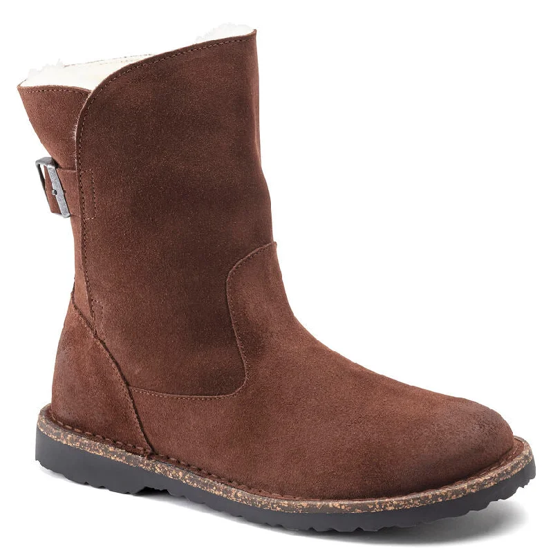 Affordable snow boots for women-Birkenstock Uppsala Shearling Suede Espresso Boot Women's