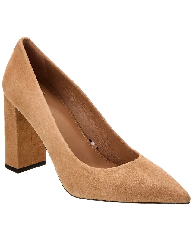 High heels with sleek midsoles -high heels with unique heel design-Hugo Boss Janet Chunky Suede Pump