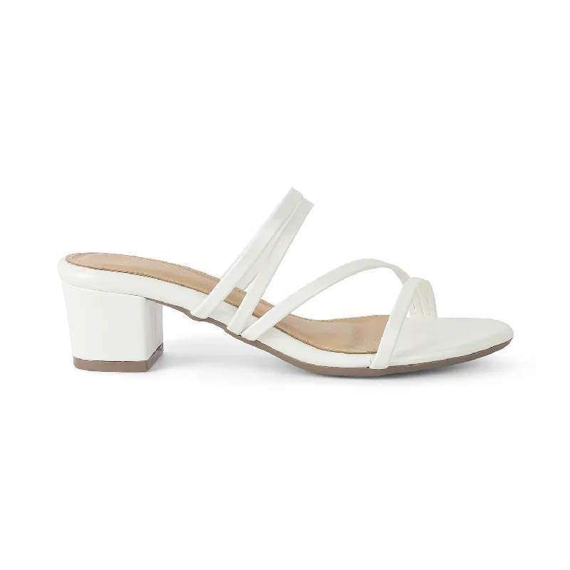 Cushioned sandals for long walks-Tresmode Teuice White Women's Dress Block Heel Sandals