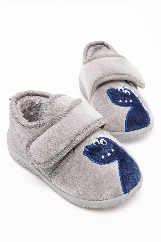 edge slippers soft-Dinosaur Slipper Grey