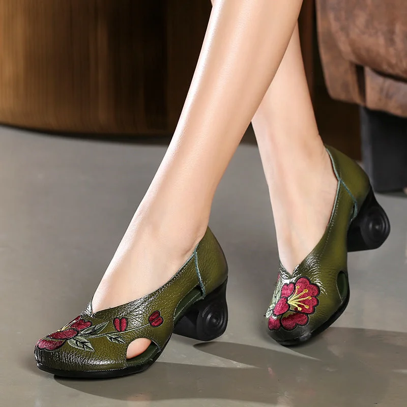 High heels for women with foot discomfort -high heels for a classic look-Women Retro Leather Flower Pumps