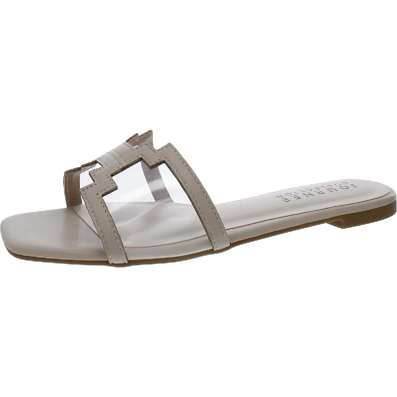 Fashionable sandals for warm trips-Journee Collection Womens Faux Leather Slide Sandals