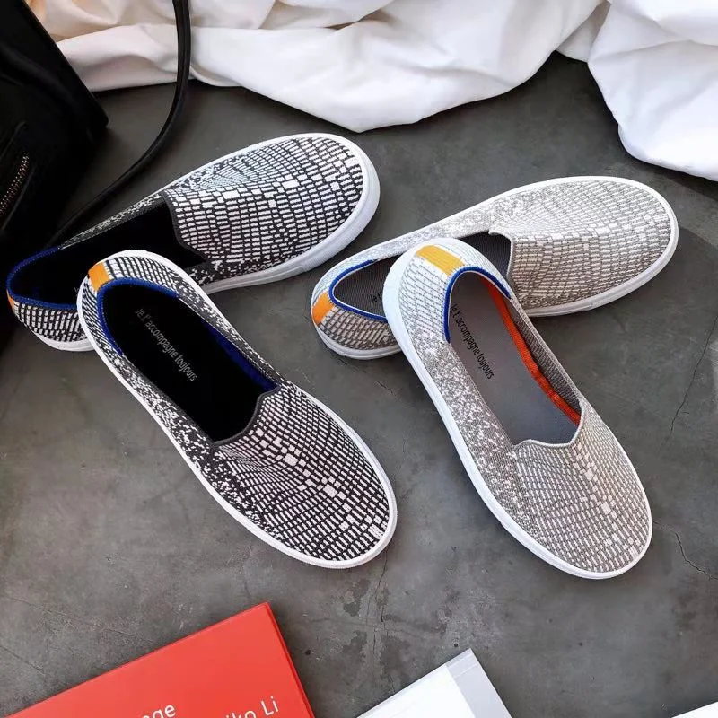 Loafers with light padding -TX Loafers woven women's shoes knitted round toe casual flat shoes