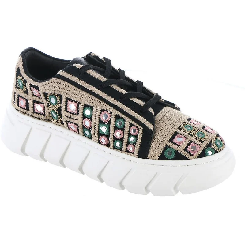 Athletic shoes with reflective comfort -Free People Womens Catch Me If You Can Embroidered Casual And Fashion Sneakers