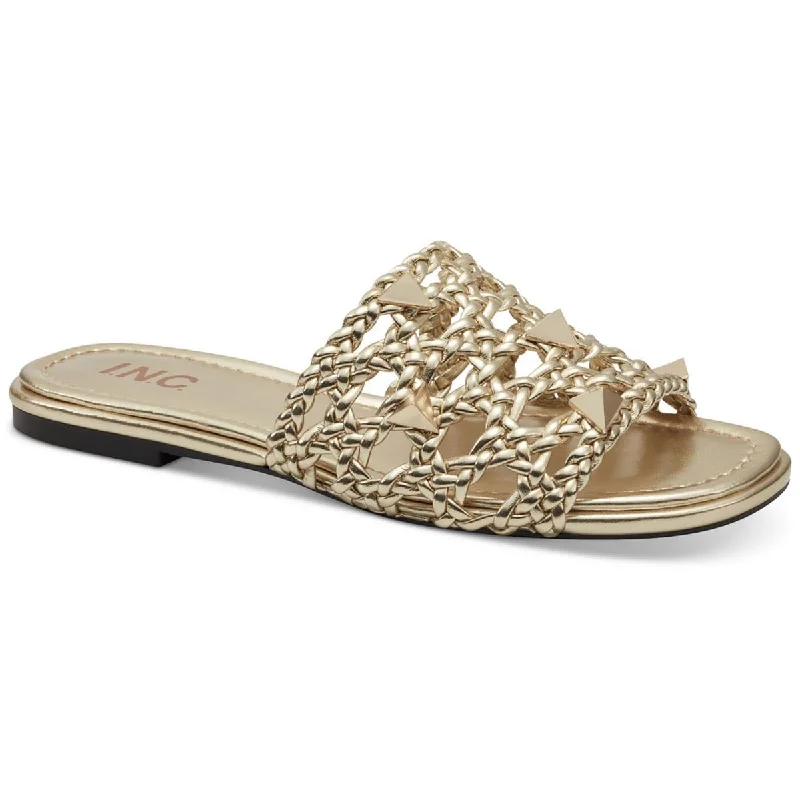 Waterproof sandals for lake trips-INC Womens Starlette Metallic Studded Slide Sandals