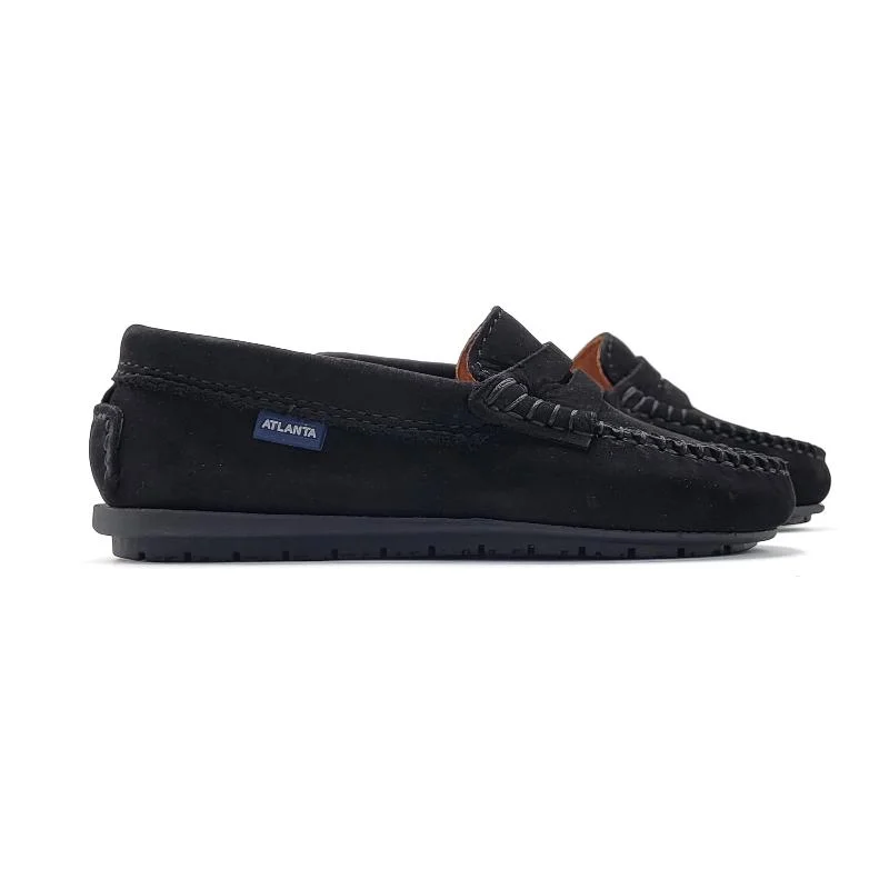 Comfortable leather loafers for men -Atlanta Mocassin Black Nubuk Penny Loafer 032