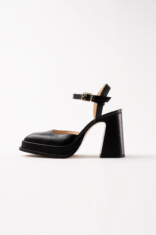 High heels for casual night strolls -high heels with modern design-MALASANA - Black Leather Platform Pumps