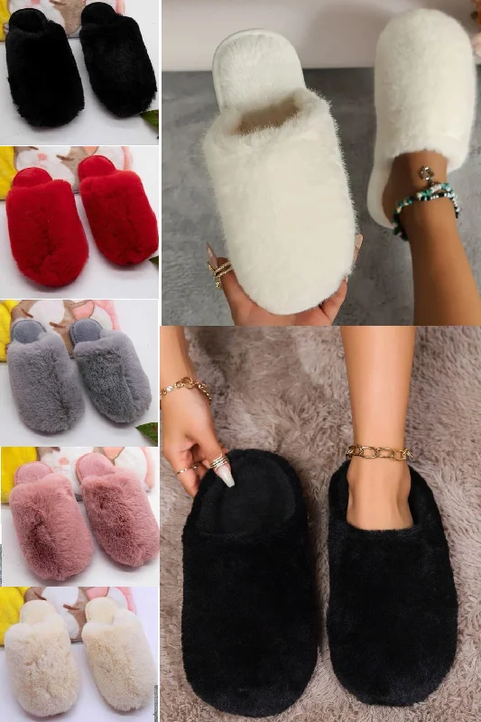 charm slippers coral-WOMENS MIXED COLOUR FAUX FUR FLUFFY SLIPPERS (PACK OF 36 PAIRS)