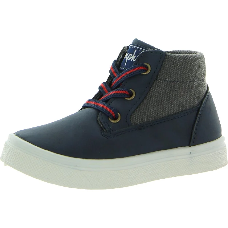 Athletic shoes with grippy linings -Oomphies Boys Oliver Faux Leather Elastic Laces High-Top Sneakers