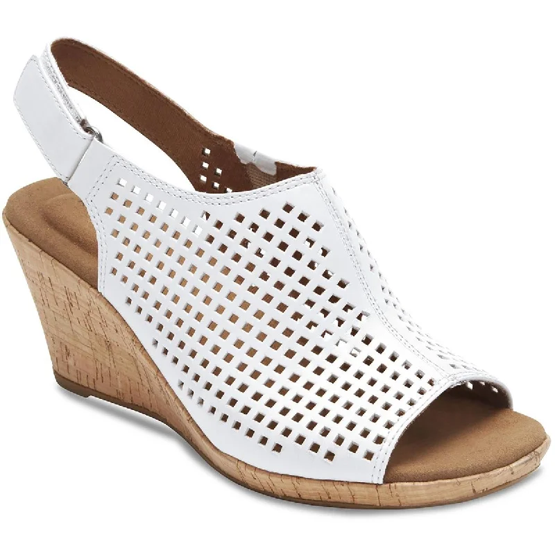 Durable sandals for sandy trips-Rockport Womens Briah Leather Perforated Wedge Sandals