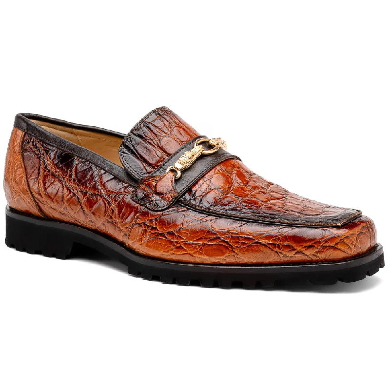 Loafers with glitter finish -Mauri 4894/7 Debonair Alligator/ Nappa Loafers Cognac/ Dirty Gold