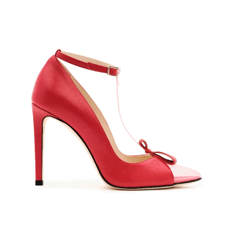 High heels for indoor night strolls -elegant high heels with rhinestones-Tamron Strappy Pumps in Santorini Red & Pink